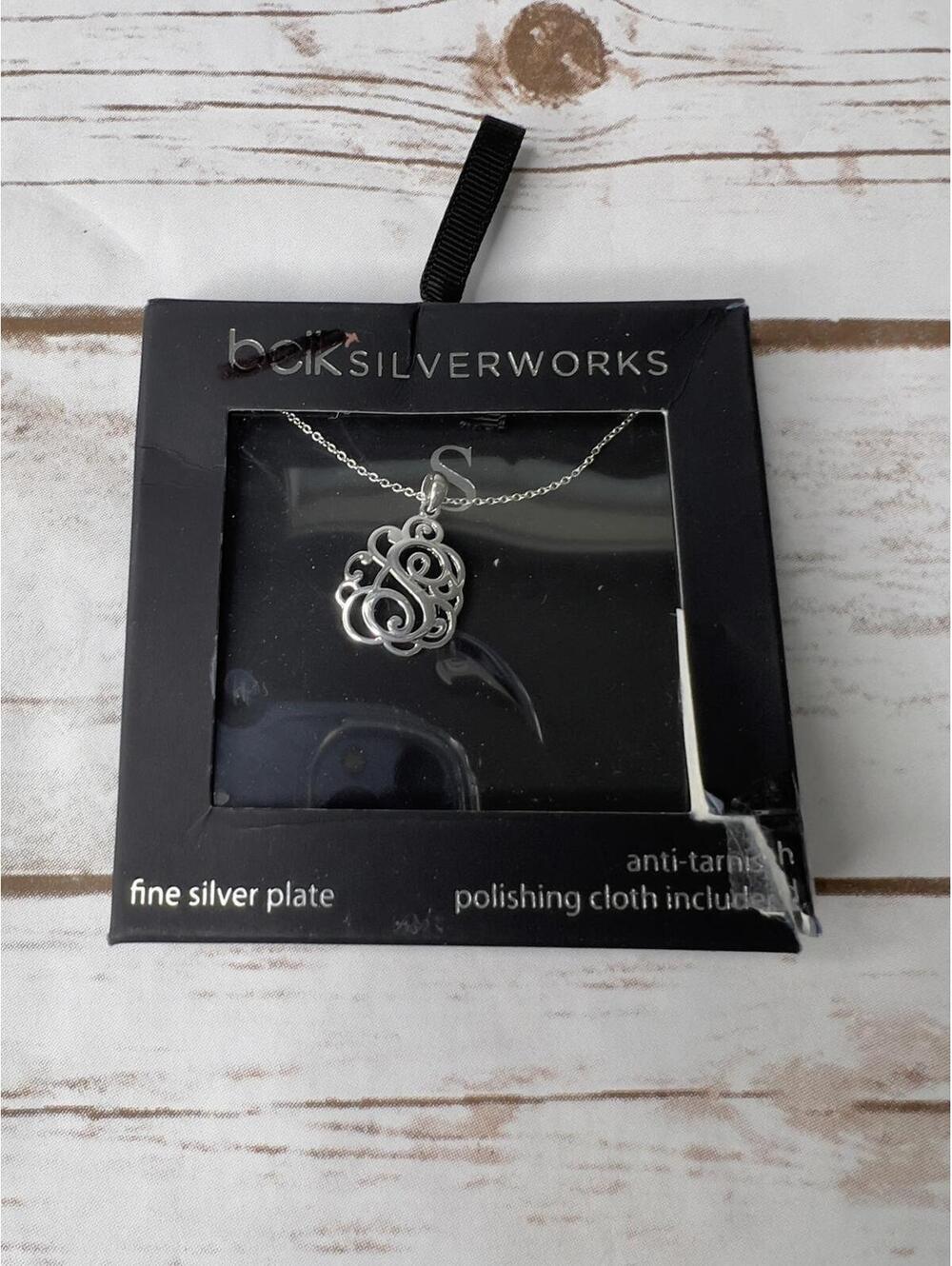 Boik NEW Silverworks Fine Silver Plate Necklace with "S" Pendant